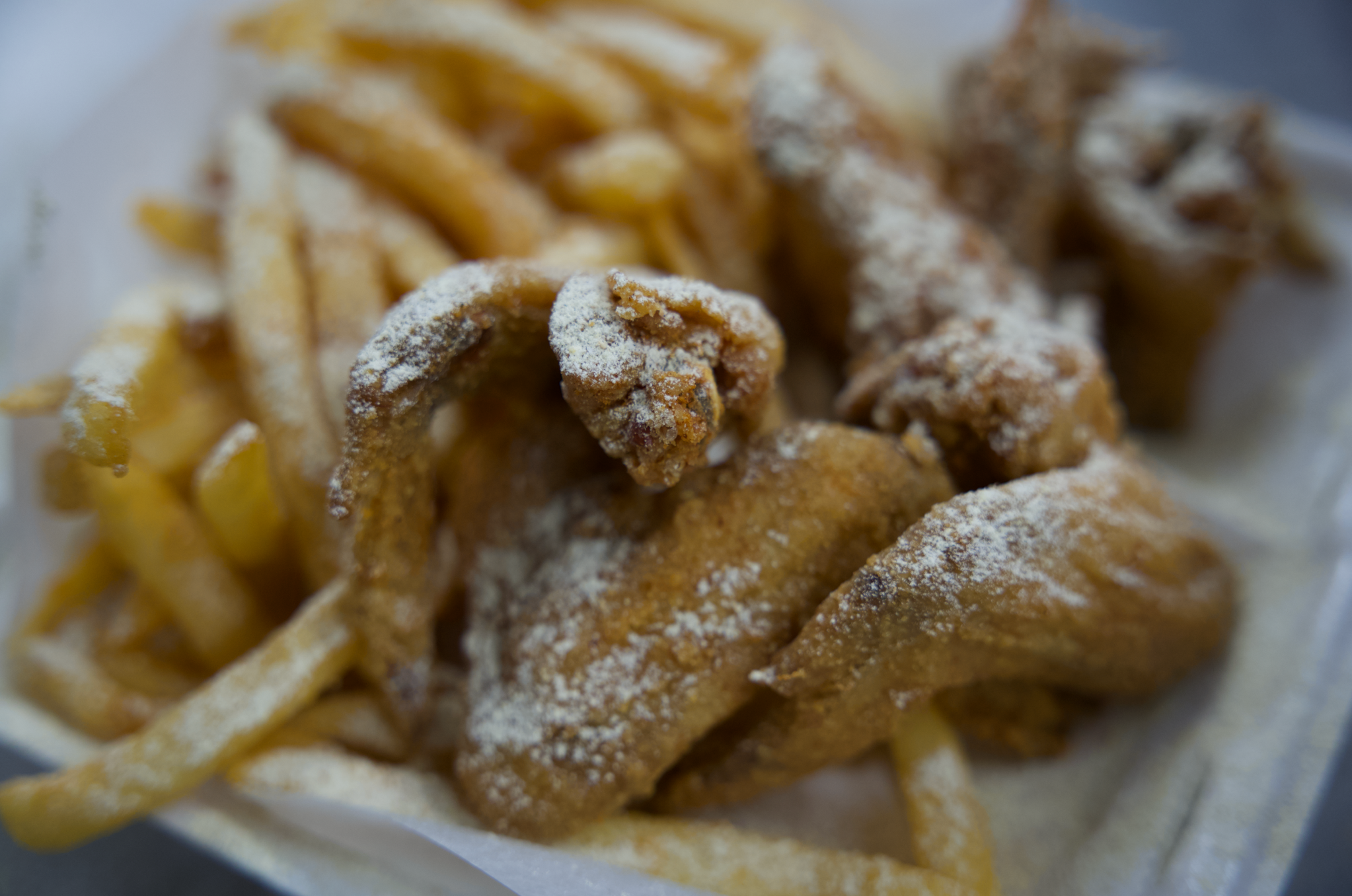 Crispy fried wings and chicken pieces